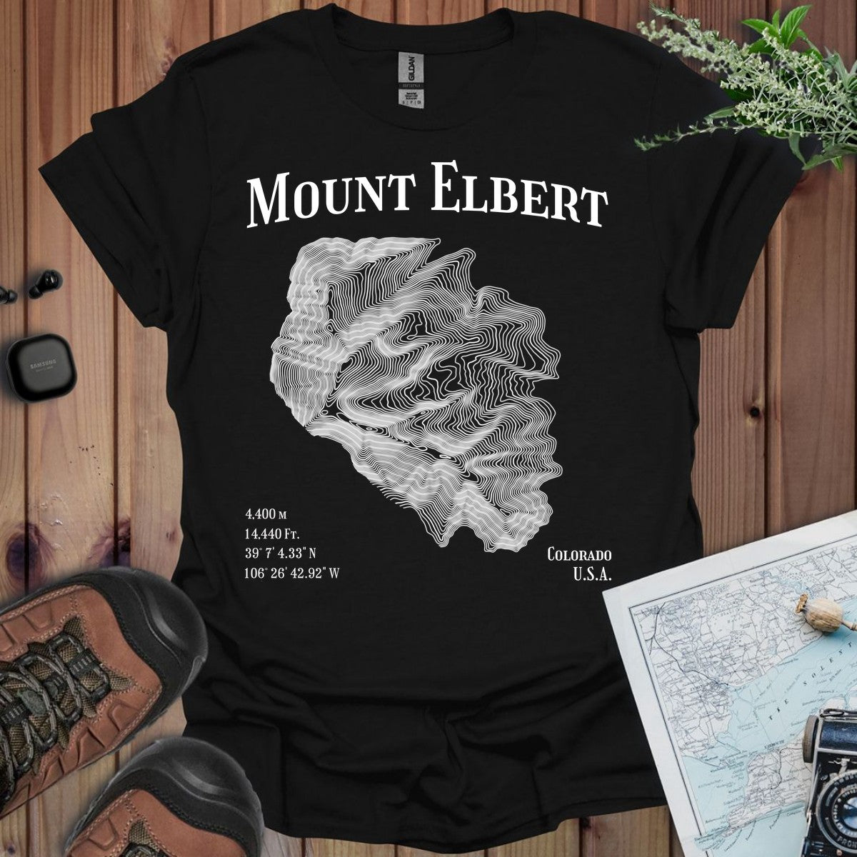 Mount Elbert Topo Lines T-Shirt in Black