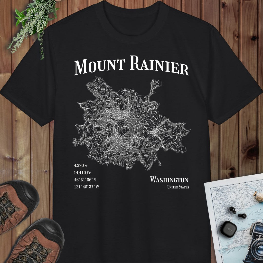 Mount Rainier Mountain Topo Performance T-Shirt in Black