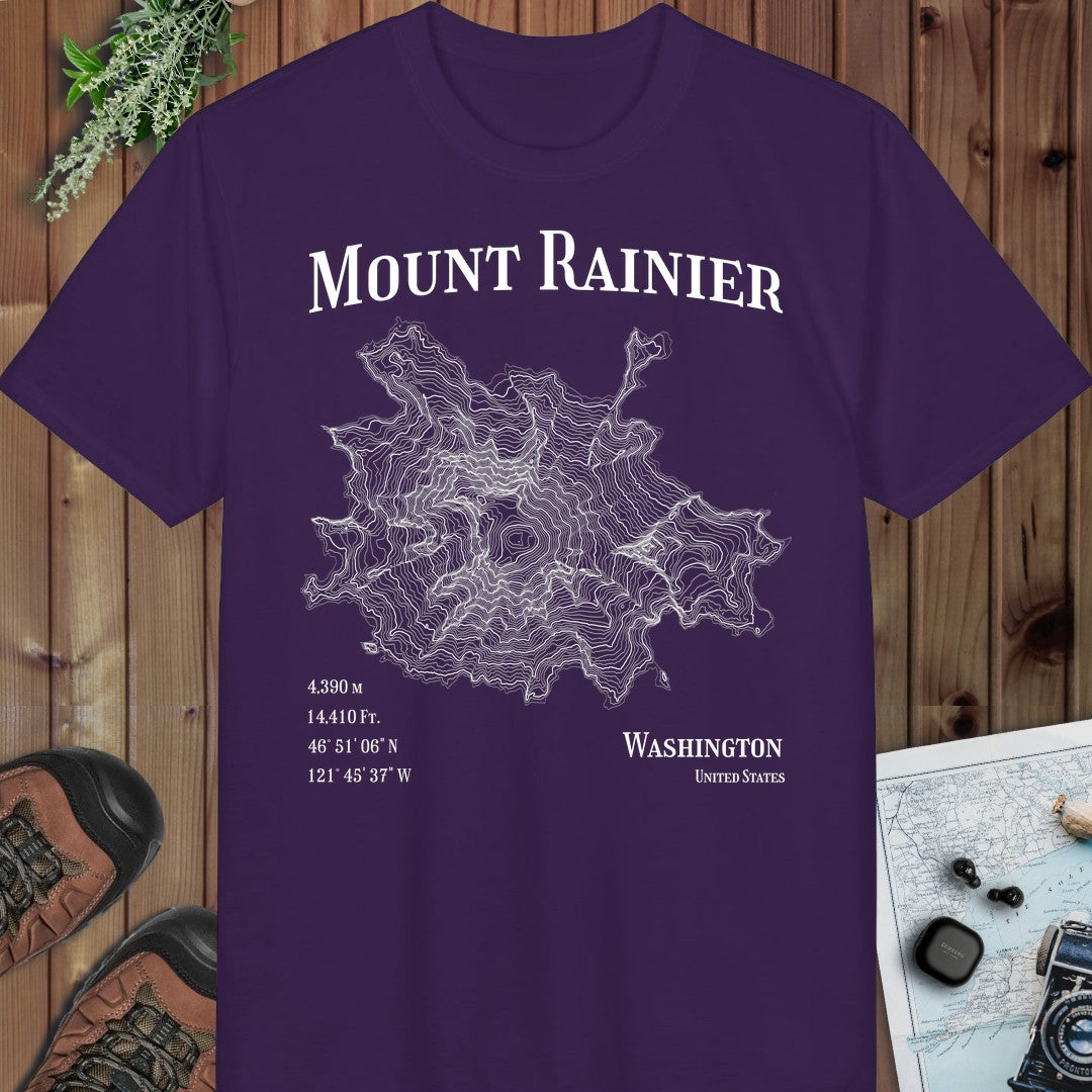 Mount Rainier Mountain Topo Performance T-Shirt in Purple
