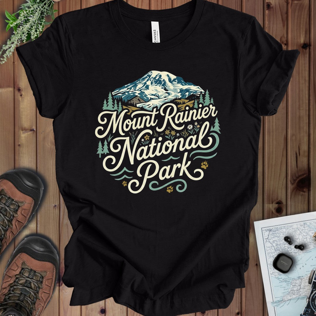 Mount Rainier National Park Curved Kids Graphic T-Shirt in Black Heather