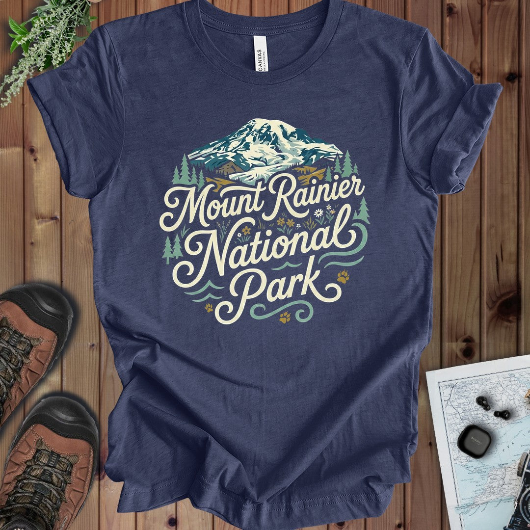 Mount Rainier National Park Curved Kids Graphic T-Shirt in Heather Navy