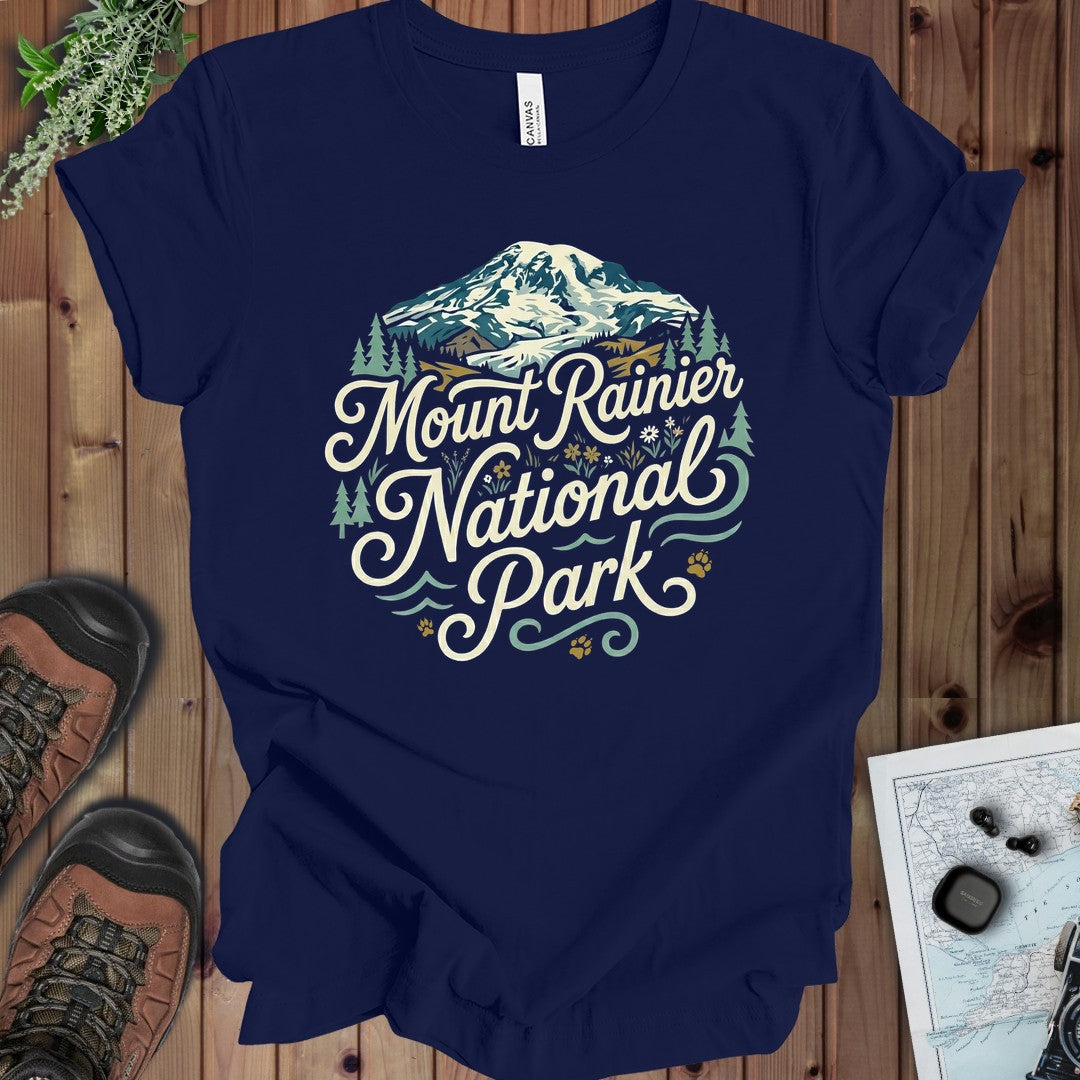 Mount Rainier National Park Curved Kids Graphic T-Shirt in Navy