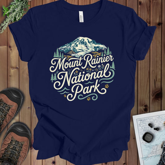 Mount Rainier National Park Curved Kids Graphic T-Shirt in Navy