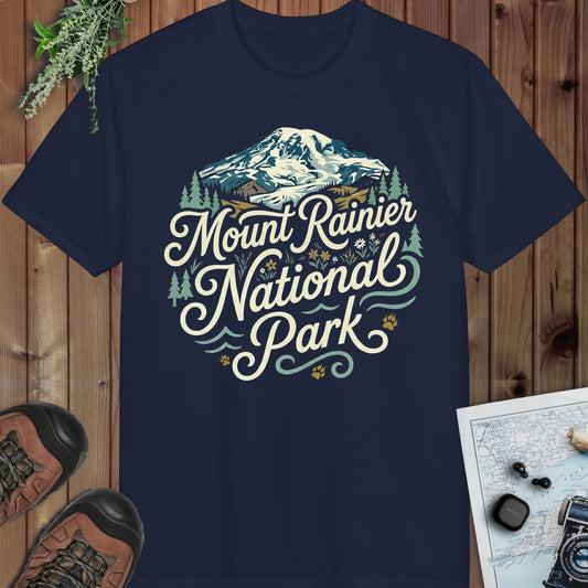 Mount Rainier National Park Curved Performance T-Shirt in Navy