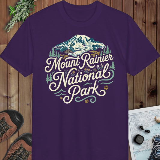 Mount Rainier National Park Curved Performance T-Shirt in Purple