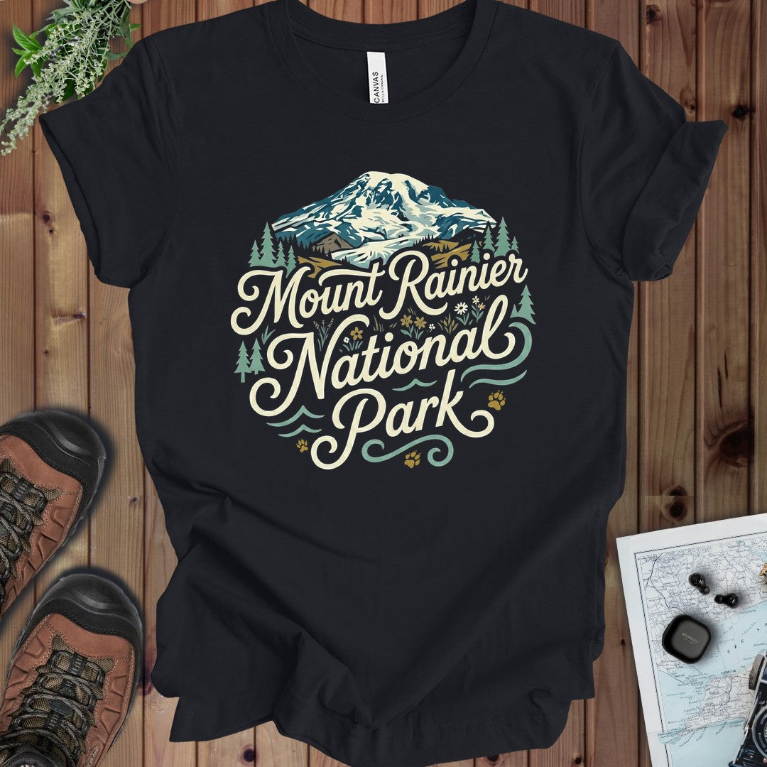 Mount Rainier National Park Curved Kids Graphic T-Shirt in Vintage Black