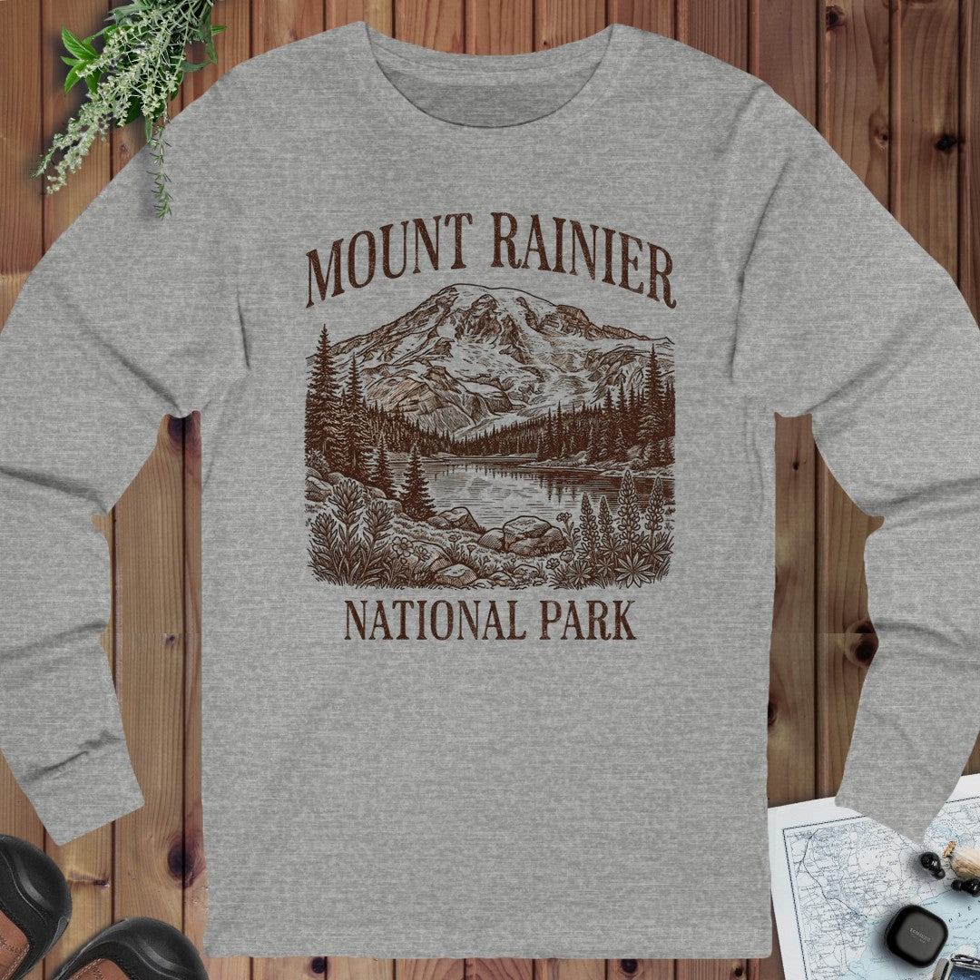 Mount Rainier National Park Emblem Long Sleeve T-Shirt in Athletic Heather