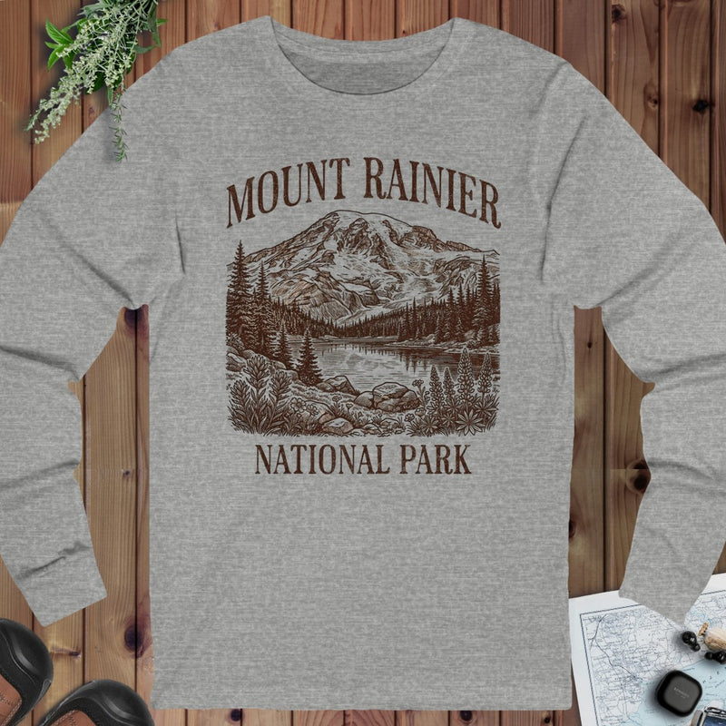 Mount Rainier National Park Emblem Long Sleeve T-Shirt in Athletic Heather