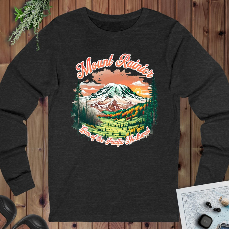 Mount Rainier National Park Gem Of The Pacific Northwest Long Sleeve T-Shirt in Dark Grey Heather