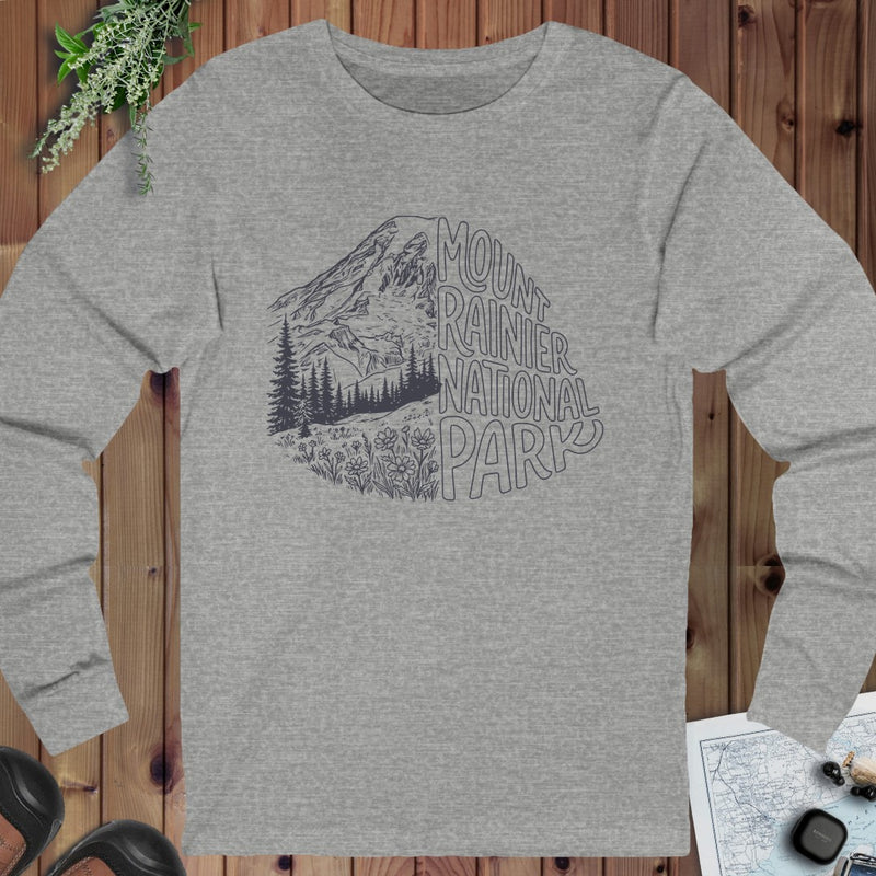 Mount Rainier National Park Half Long Sleeve T-Shirt in Athletic Heather