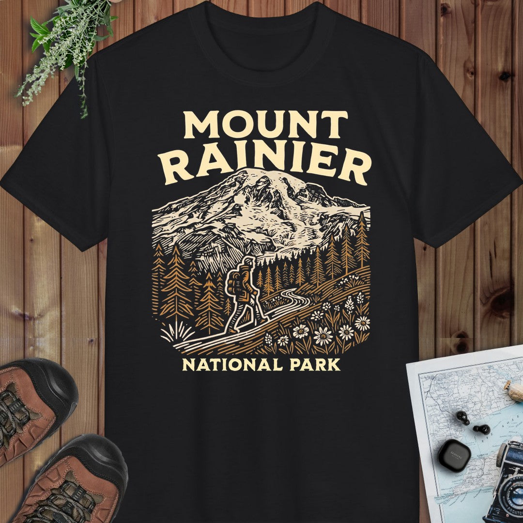 Mount Rainier National Park Hiker Performance T-Shirt in Black