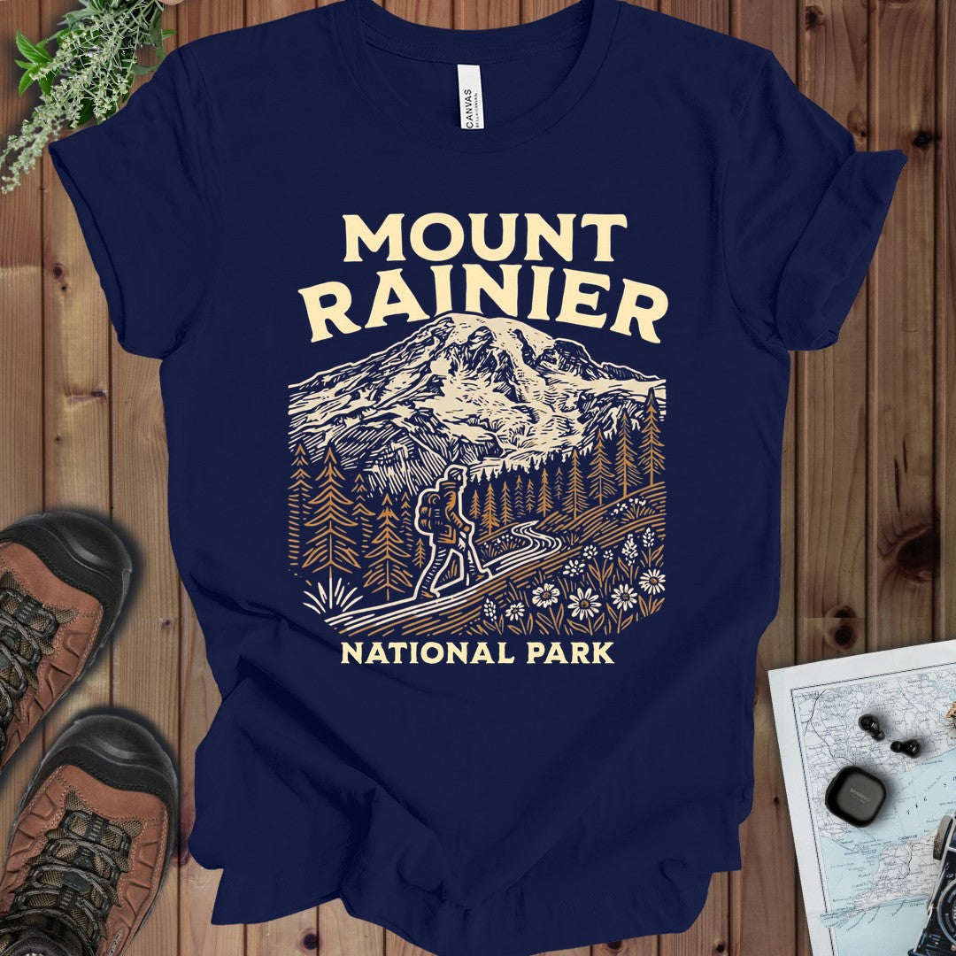 Mount Rainier National Park Hiker Kids Graphic T-Shirt in Navy