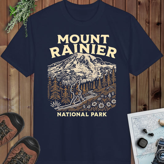 Mount Rainier National Park Hiker Performance T-Shirt in Navy