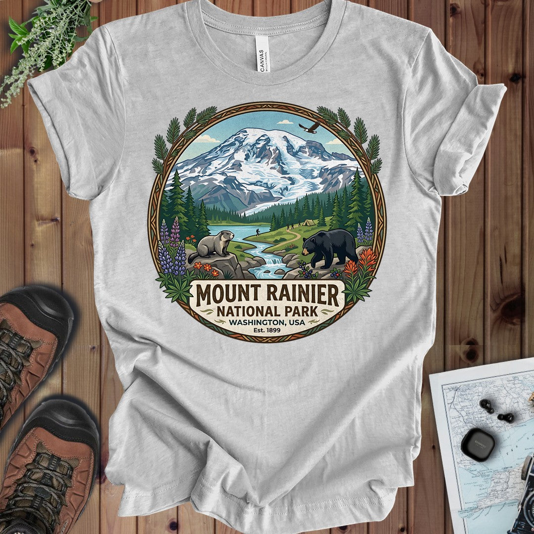 Mount Rainier National Park Kids Emblem Graphic T-Shirt in Athletic Heather