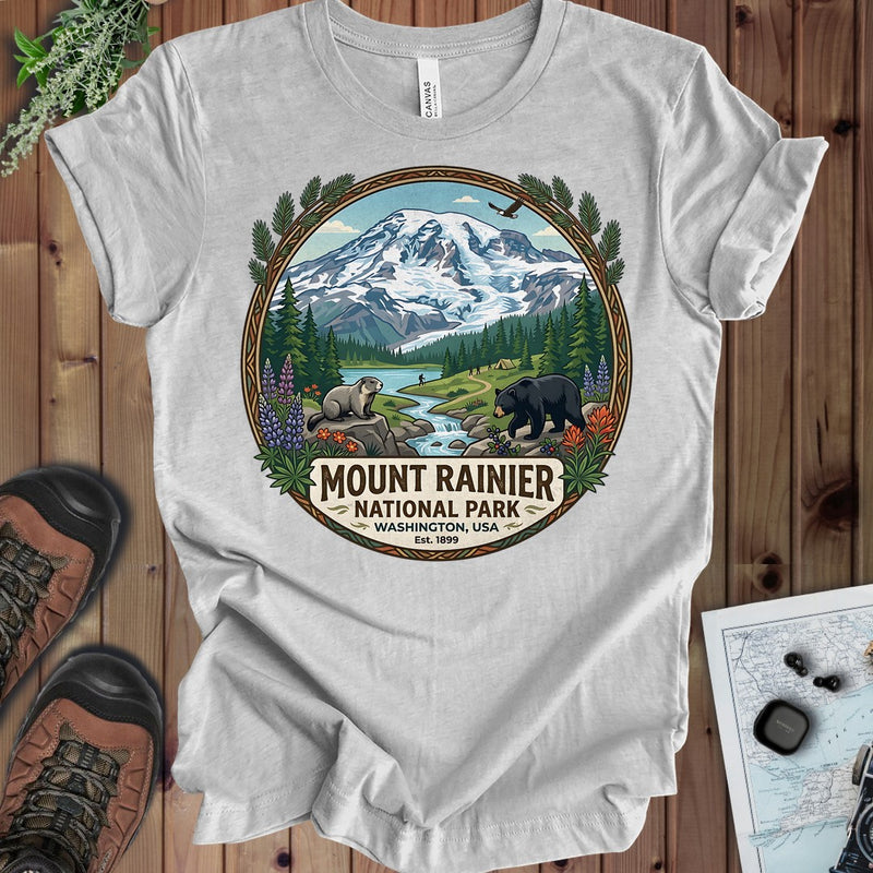 Mount Rainier National Park Kids Emblem Graphic T-Shirt in Athletic Heather