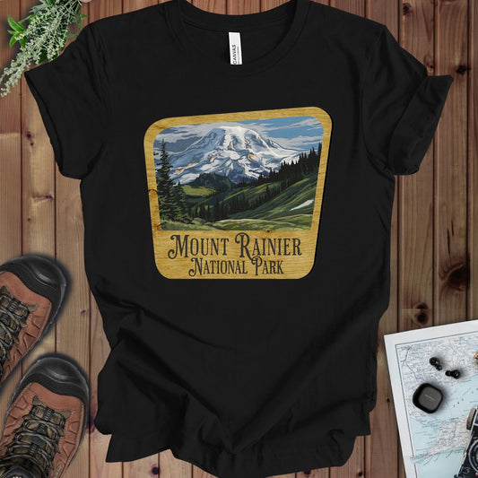 Mount Rainier National Park  Mountain Wood Sign Kids Graphic T-Shirt in Black
