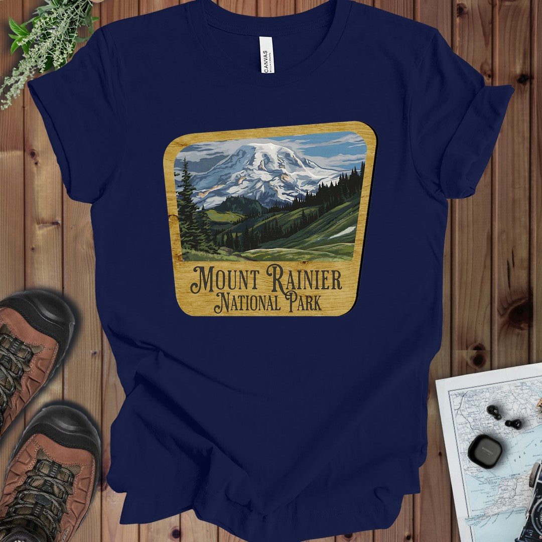 Mount Rainier National Park  Mountain Wood Sign Kids Graphic T-Shirt in Navy