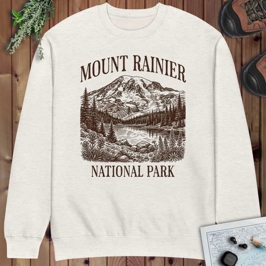 Mount Rainier National Park Rustic Crewneck Sweatshirt Crewneck Sweatshirt in Oatmeal Heather