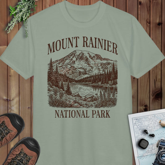 Mount Rainier National Park Rustic Performance T-Shirt in Sage
