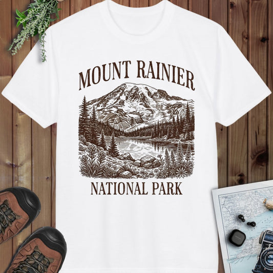Mount Rainier National Park Rustic Performance T-Shirt in White
