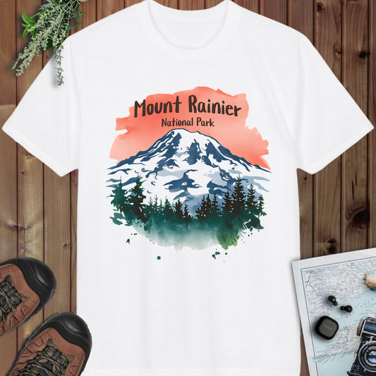 Mount Rainier National Park Water Color Performance T-Shirt in White