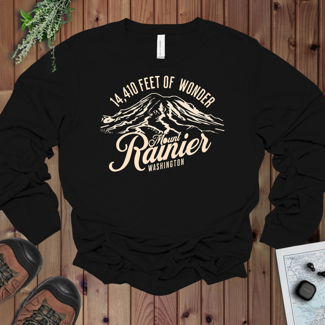 Mount Rainier Washington Unisex Soft Short Sleeve 14k Ft Of Wonder Long Sleeve T-Shirt in Black