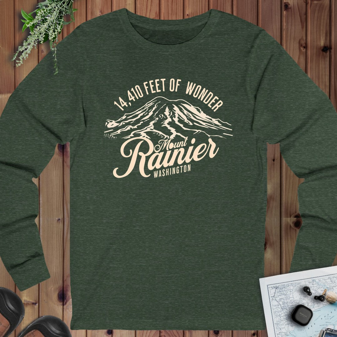 Mount Rainier Washington Unisex Soft Short Sleeve 14k Ft Of Wonder Long Sleeve T-Shirt in Heather Forest