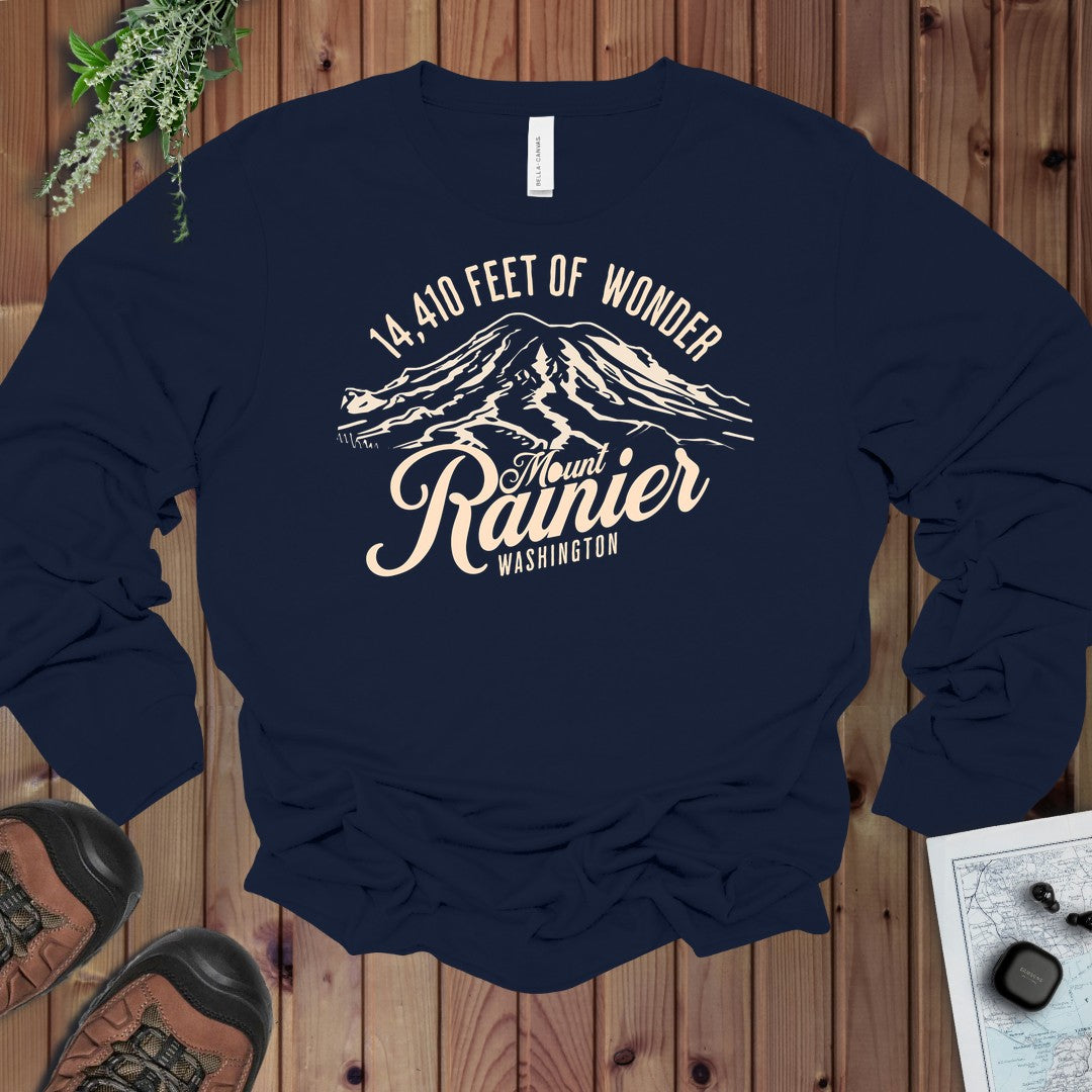 Mount Rainier Washington Unisex Soft Short Sleeve 14k Ft Of Wonder Long Sleeve T-Shirt in Navy