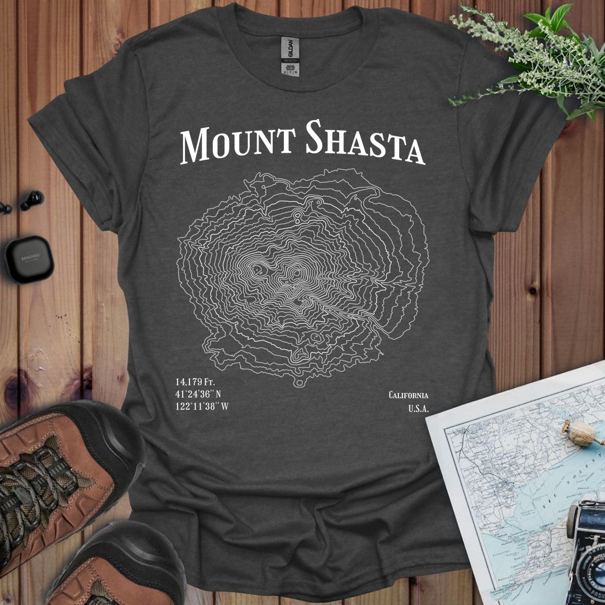 Mount Shasta Topo Lines T-Shirt