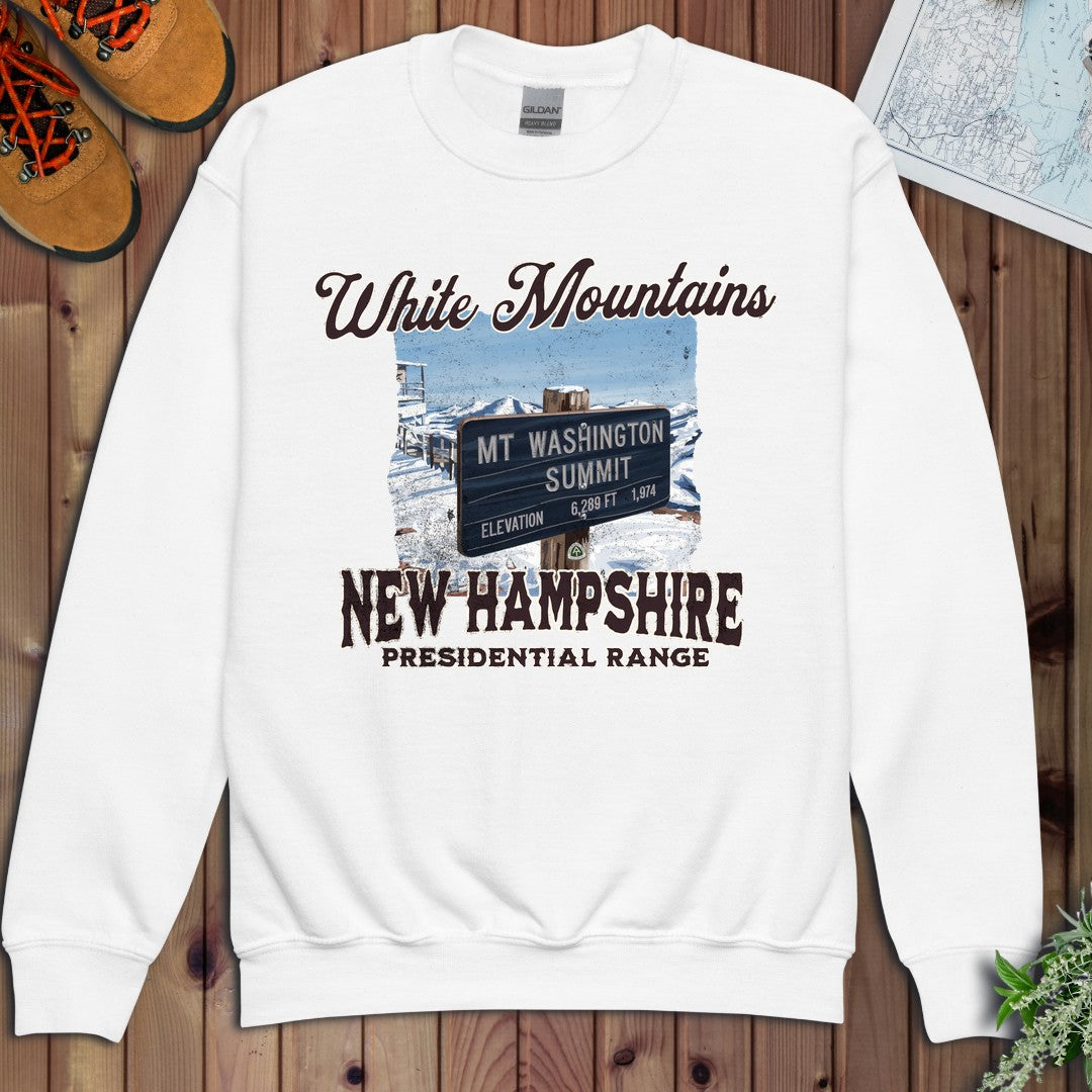 Mount Washington Sign Youth Sweatshirt in White