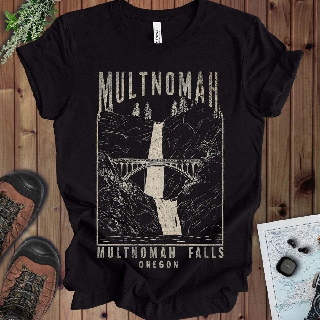Multnomah Falls Oregon Unisex Soft Kids Graphic T-Shirt in Black Heather