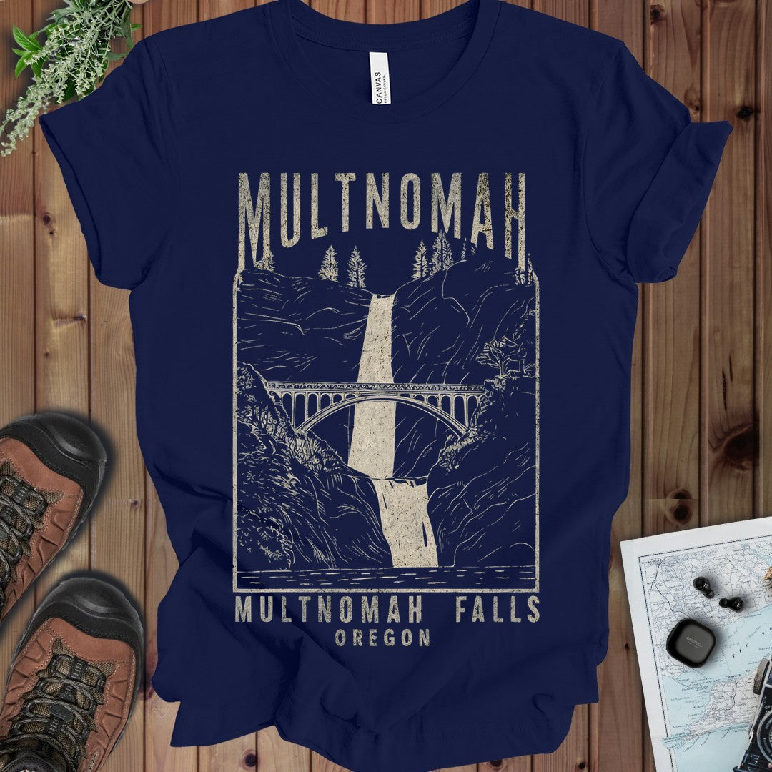 Multnomah Falls Oregon Unisex Soft Kids Graphic T-Shirt in Navy