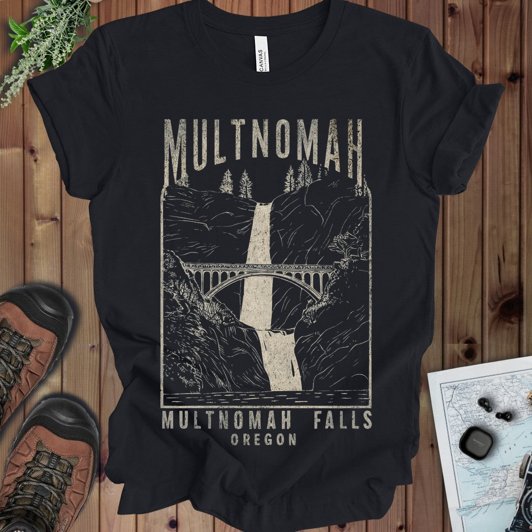Multnomah Falls Oregon Unisex Soft Kids Graphic T-Shirt in Vintage Black