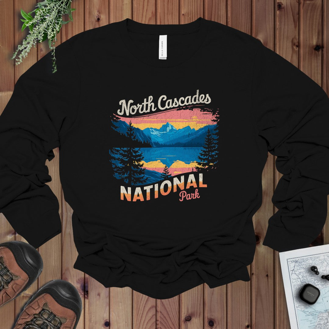 North Cascades National Park Unisex Fit Stehekin Long Sleeve T-Shirt in Black