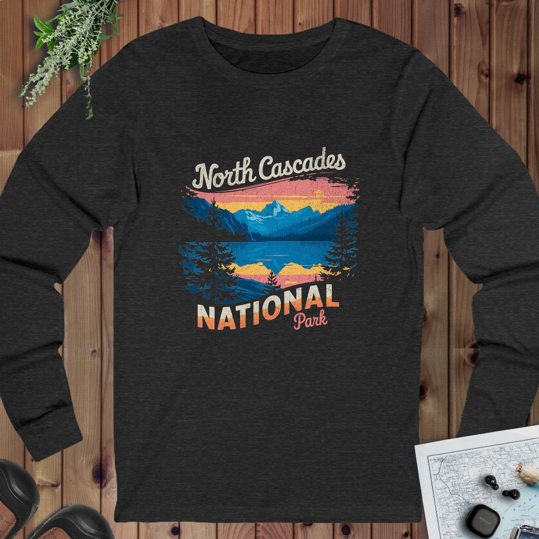 North Cascades National Park Unisex Fit Stehekin Long Sleeve T-Shirt in Dark Grey Heather