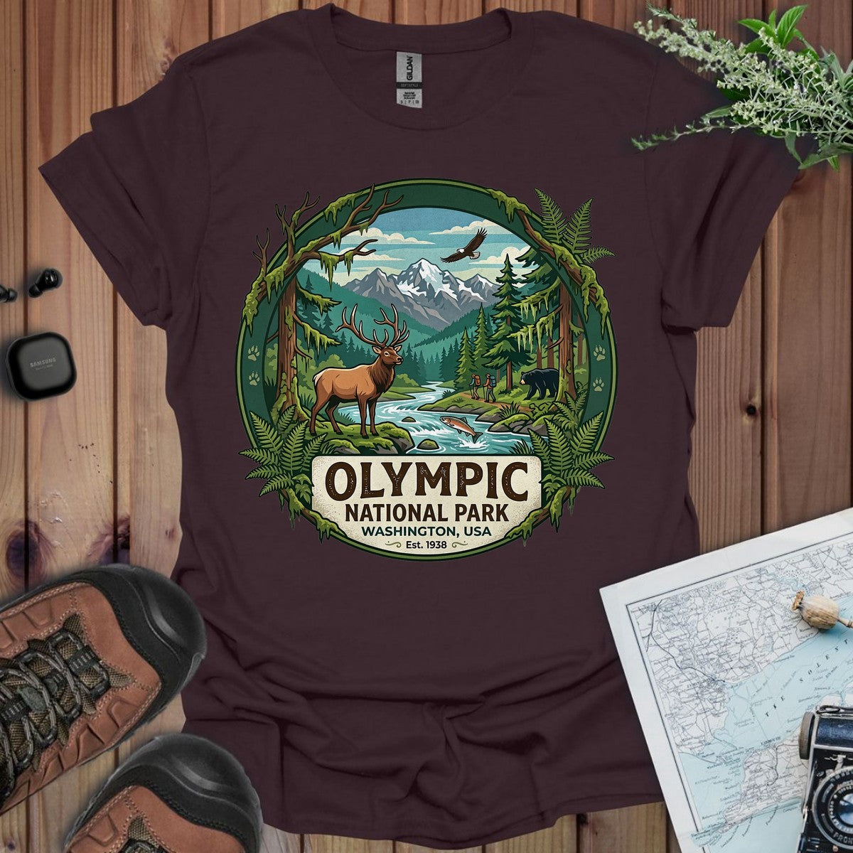 Olympic National Park Emblem Graphic T-shirt in Dark Chocolate