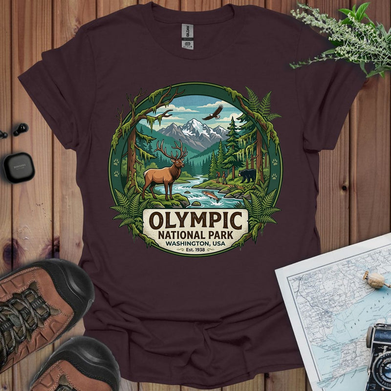 Olympic National Park Emblem Graphic T-shirt in Dark Chocolate