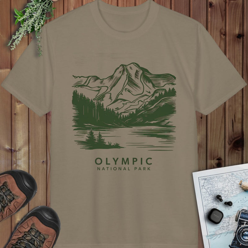 Olympic National Park Mountain View Coastal Art Performance T-Shirt in Prairie Dust