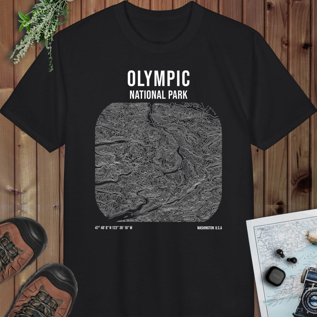 Olympic National Park Topo Lines Performance T-Shirt in Black