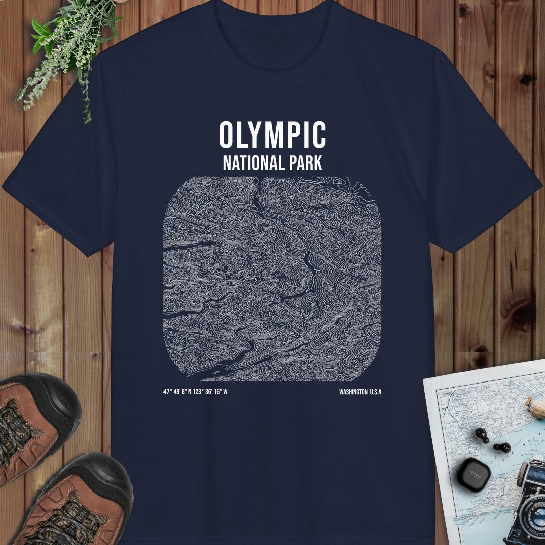 Olympic National Park Topo Lines Performance T-Shirt in Navy