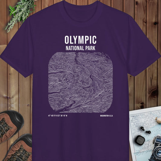 Olympic National Park Topo Lines Performance T-Shirt in Purple