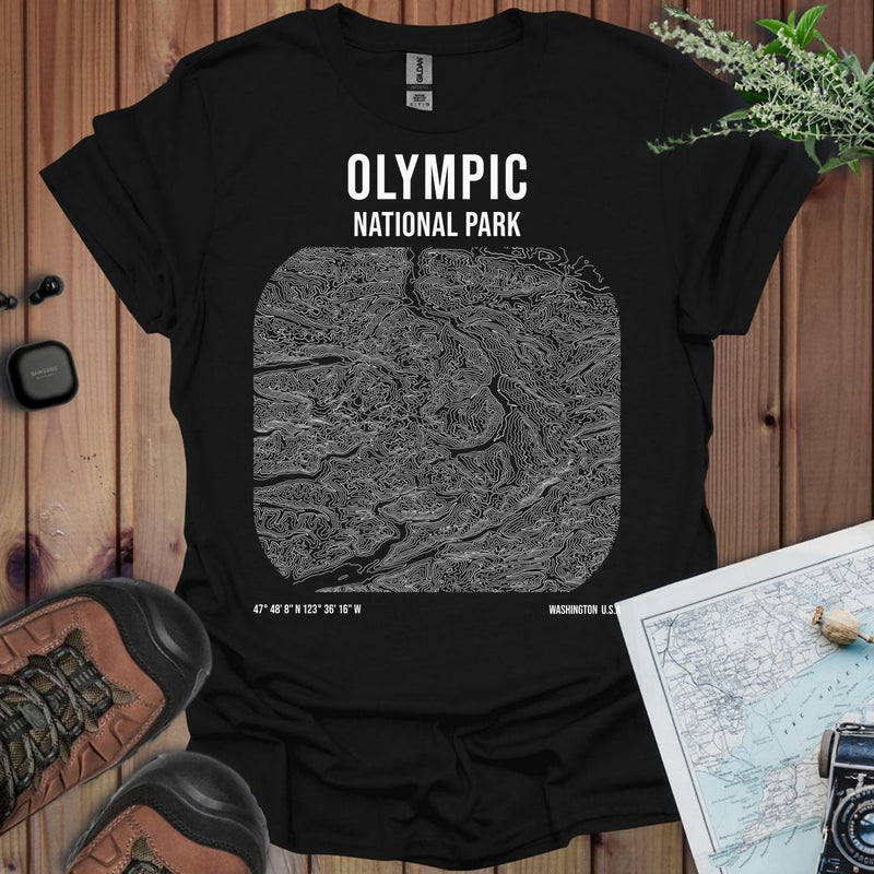 Olympic National Park Topo Lines T-Shirt in Black