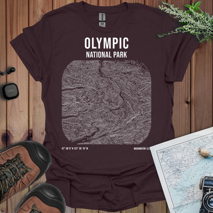 Olympic National Park Topo Lines T-Shirt in Dark Chocolate