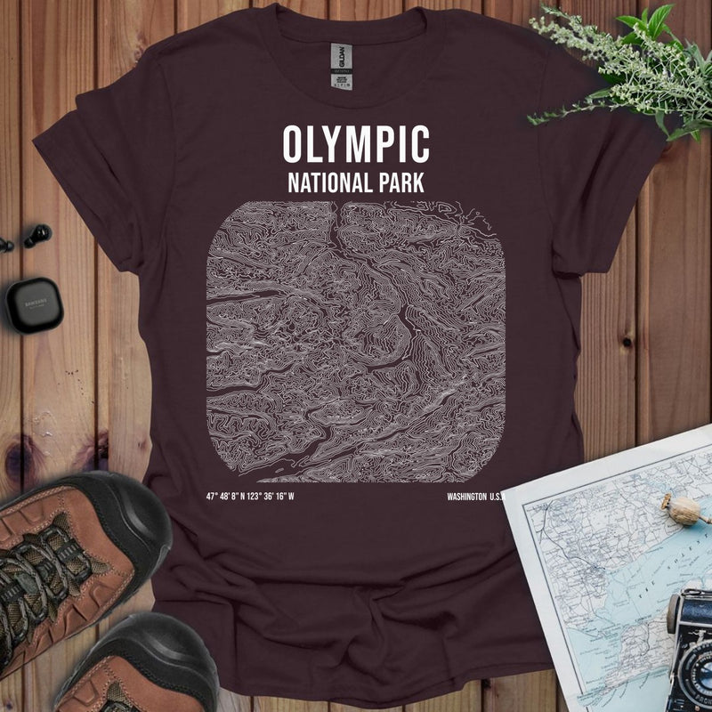 Olympic National Park Topo Lines T-Shirt in Dark Chocolate