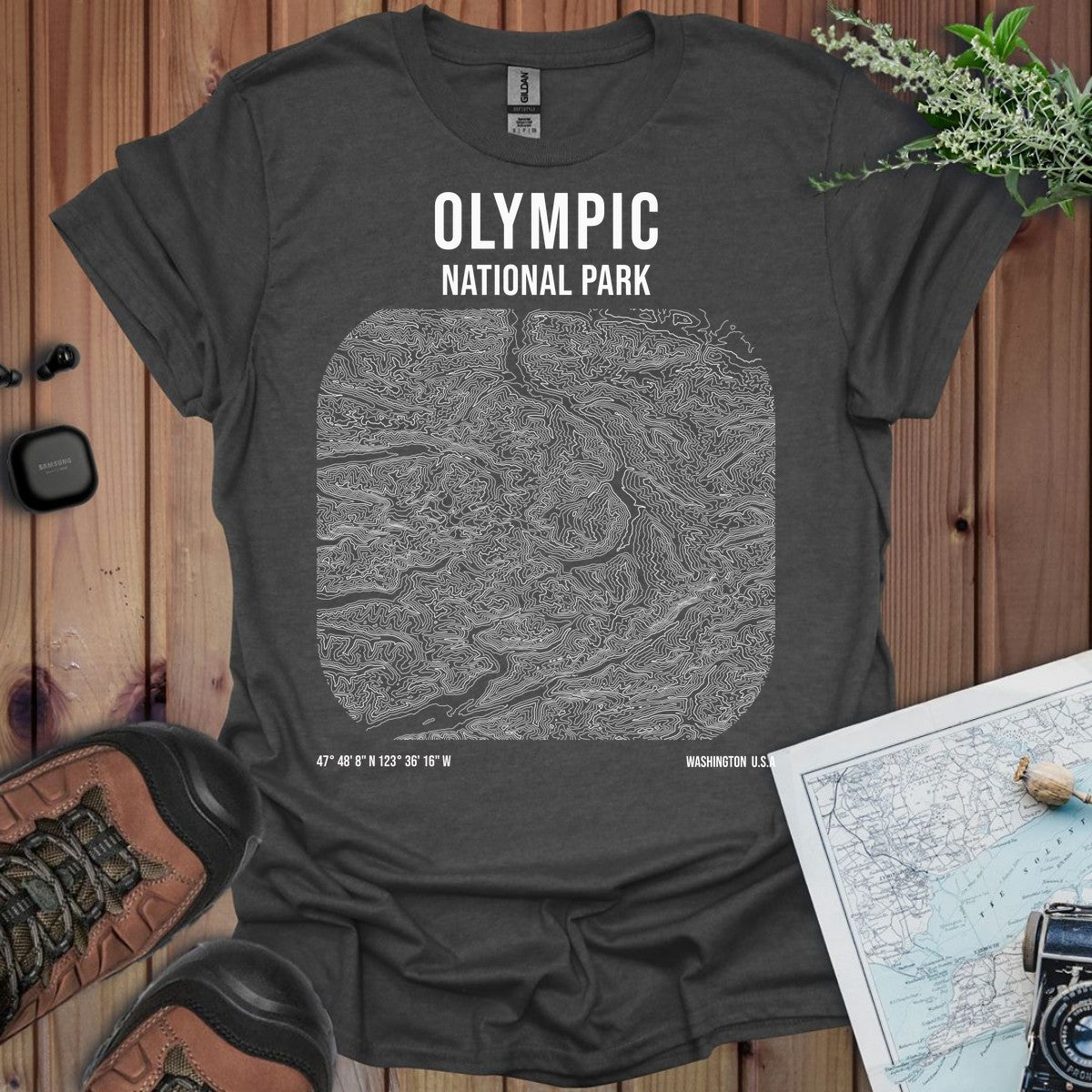 Olympic National Park Topo Lines T-Shirt in Dark Heather