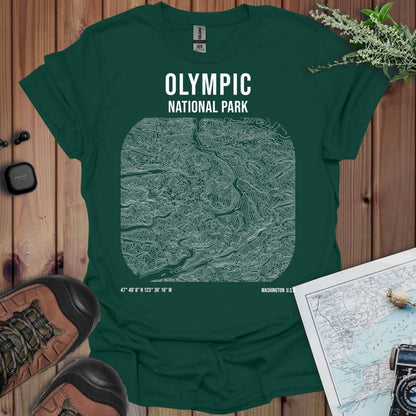 Olympic National Park Topo Lines T-Shirt in Forest Green