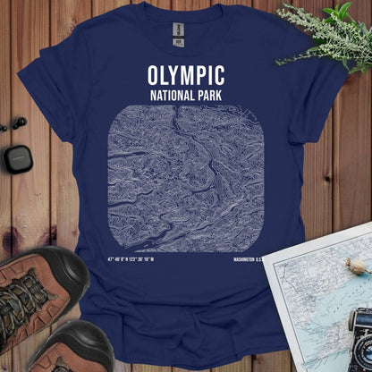 Olympic National Park Topo Lines T-Shirt in Navy