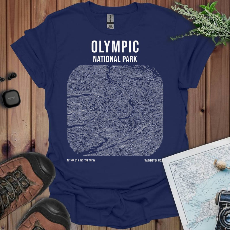 Olympic National Park Topo Lines T-Shirt in Navy