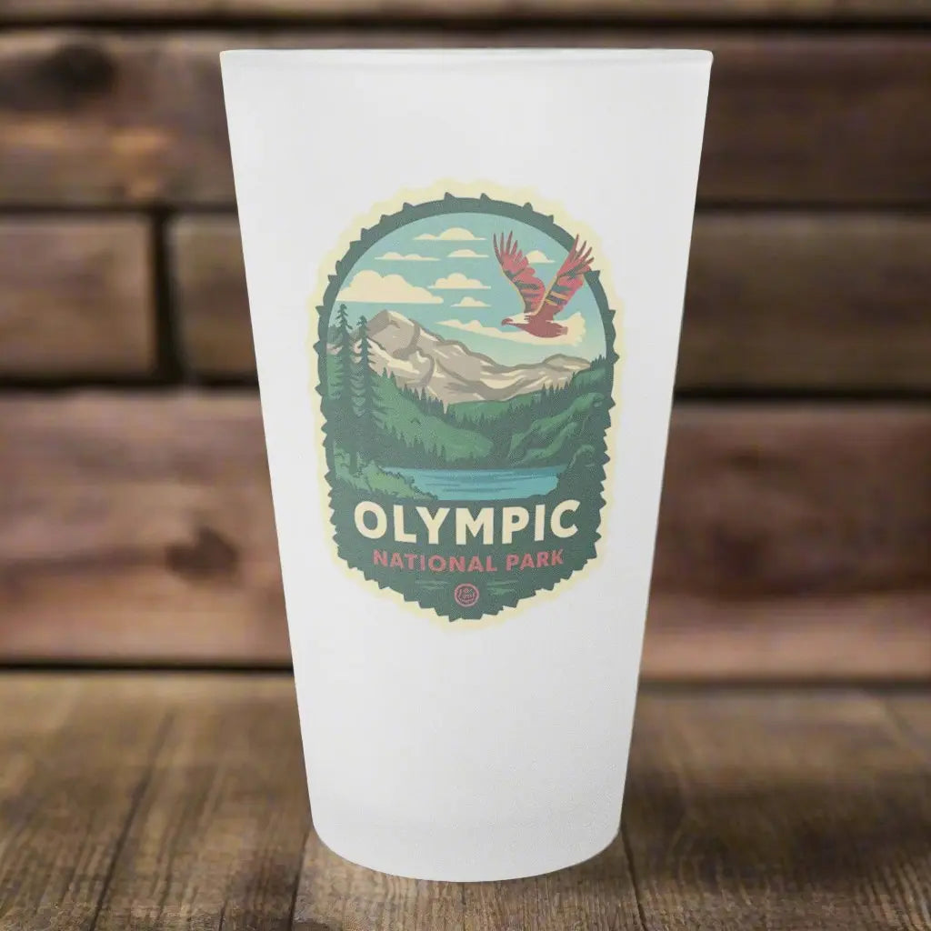 Olympic National Park Frosted Pint Glass Eagle Flying Over Drinkware teelaunch