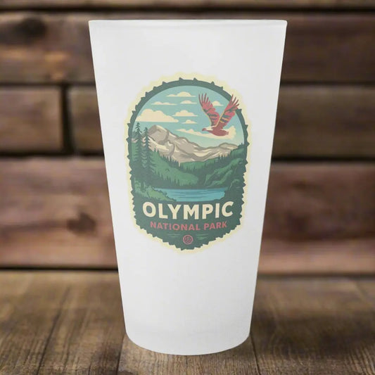 Olympic National Park Frosted Pint Glass Eagle Flying Over Drinkware teelaunch